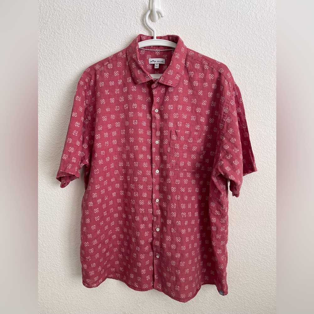 PETER MILLAR Kiva Beach Linen Medallion Sport Shirt Men’s Size XL